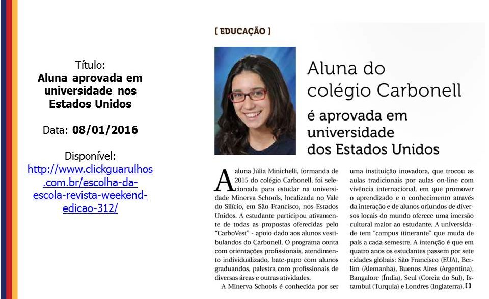 Na mídia: Aluna é admitida em universidade americana Na mídia: Aluna é admitida em universidade americana