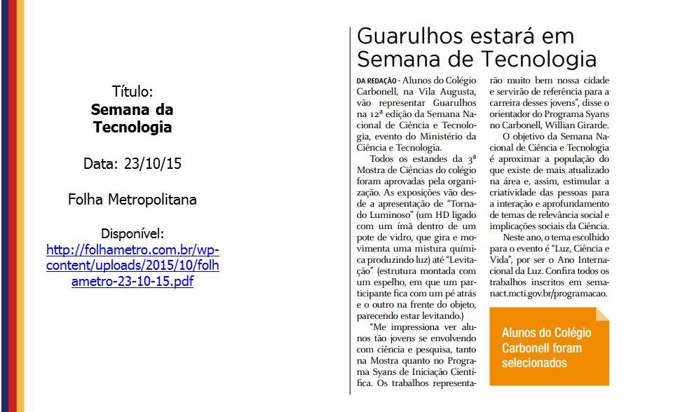 Na mídia 2015: Carbonell na Semana da tecnologia Na mídia 2015: Carbonell na Semana da tecnologia