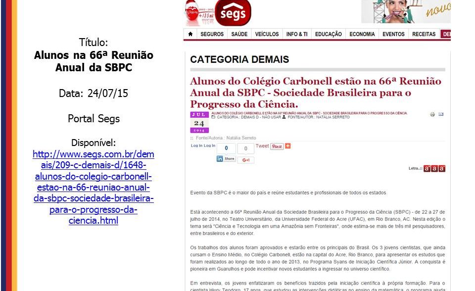 Na mídia 2015: Jovens alunos e cientistas! Na mídia 2015: Jovens alunos e cientistas!